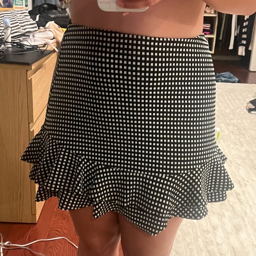 Aqua Black and White Checkered Skater Skirt